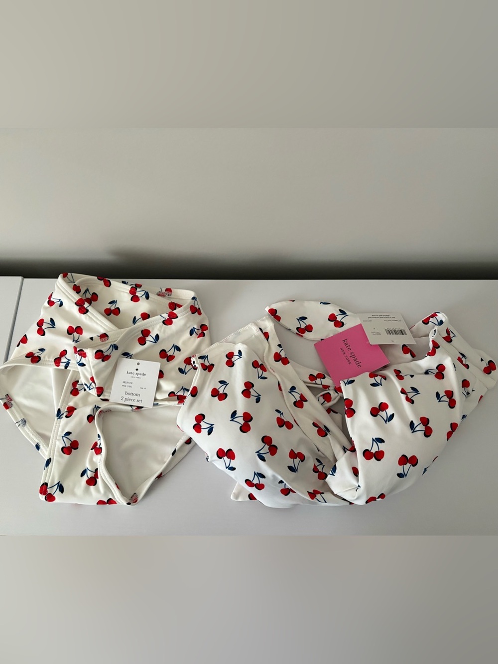Women’s Cherry Print Swim Set - White with Red Cherries